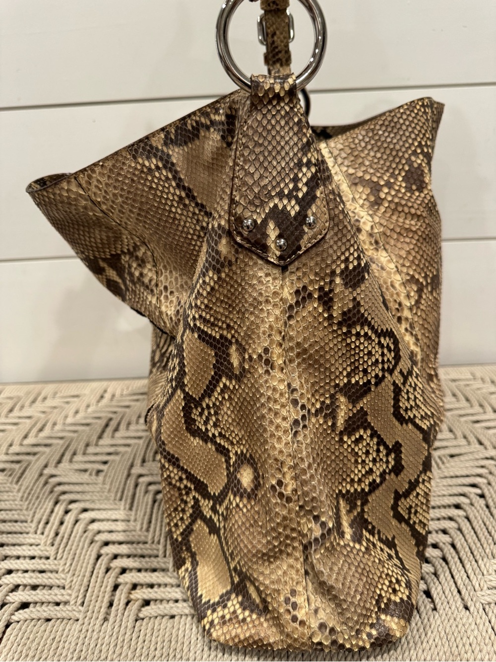 Prada brown python snakeskin Logo Sacca Hobo tote bag - Picture 4 of 16